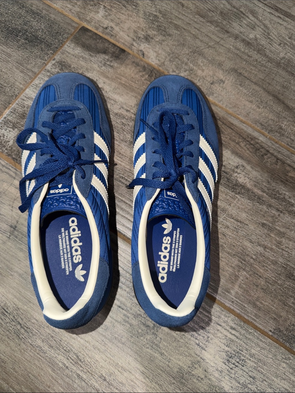 adidas Royal Blue Suede & Mesh Sneakers with White Stripes - Picture 6 of 7